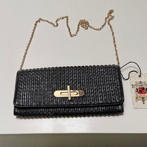Urban Expressions - Black Woven Clutch with Gold Chain